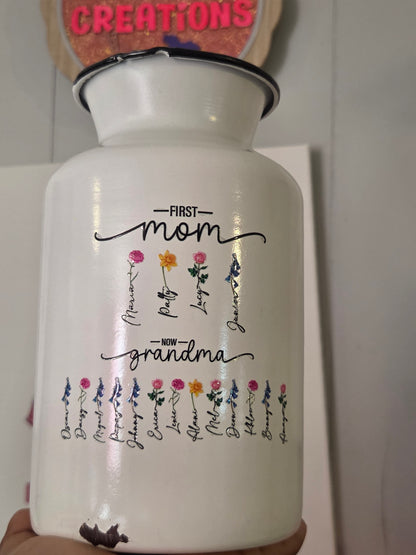 Custom “First Mom, Now Grandma” UV DTF Vase Decal – Personalized Mother’s Day Gift