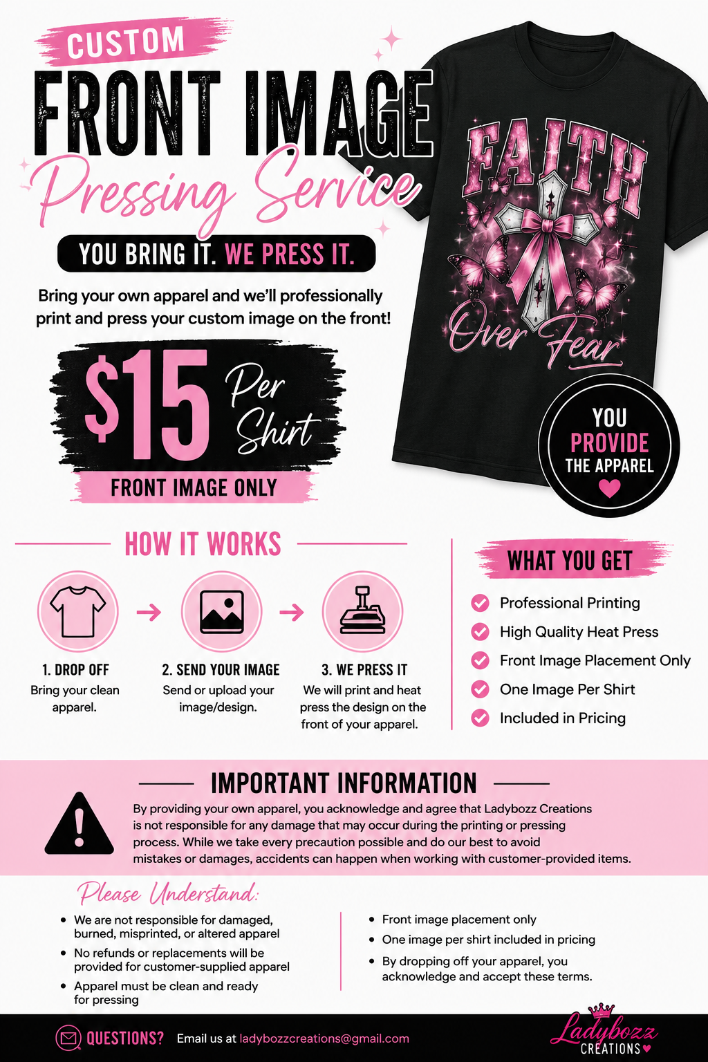 Custom Front Image Pressing Service – Customer Provided Apparel