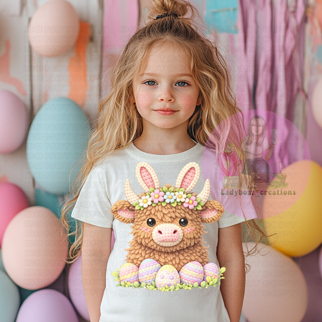 Easter Egg Cow Faux Embroidery/kids/tshirts