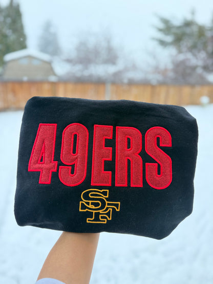 49ers Custom Embroidery Football Crewneck with Appliqué | Personalized Sports Sweatshirt