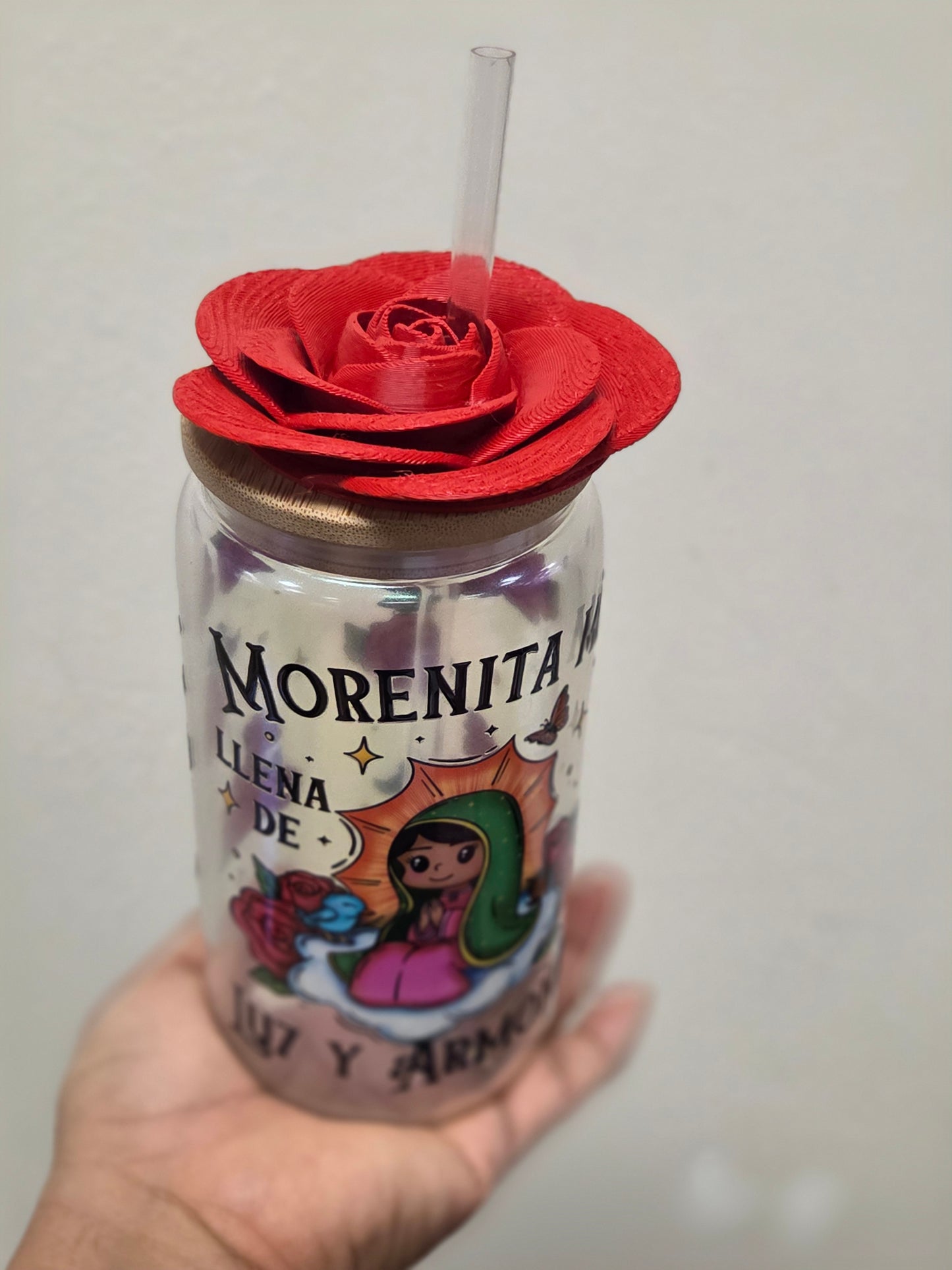 Virgencita/Mexican/Libbey Cup with Rose/3D Top