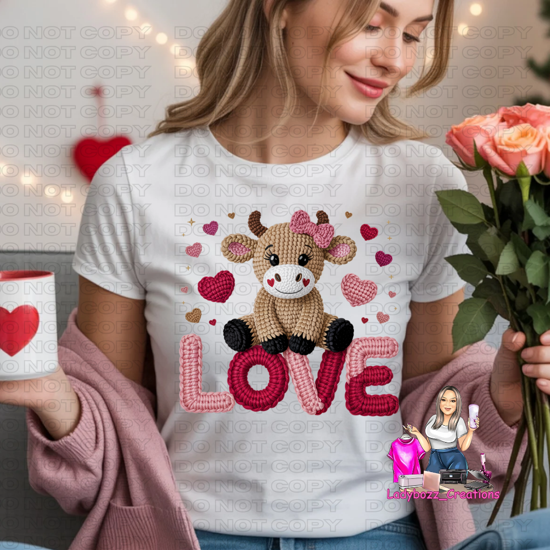 Highland Cow/Valentines/Faux Embroidery Tshirt/Several Options