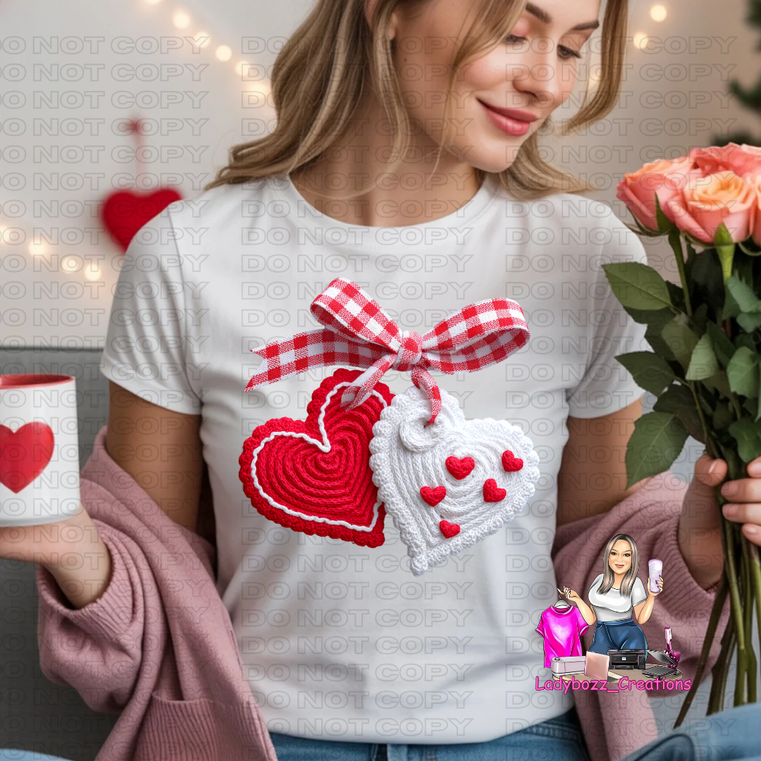 Hearts Dice/Valentines/Faux Embroidery Tshirt/