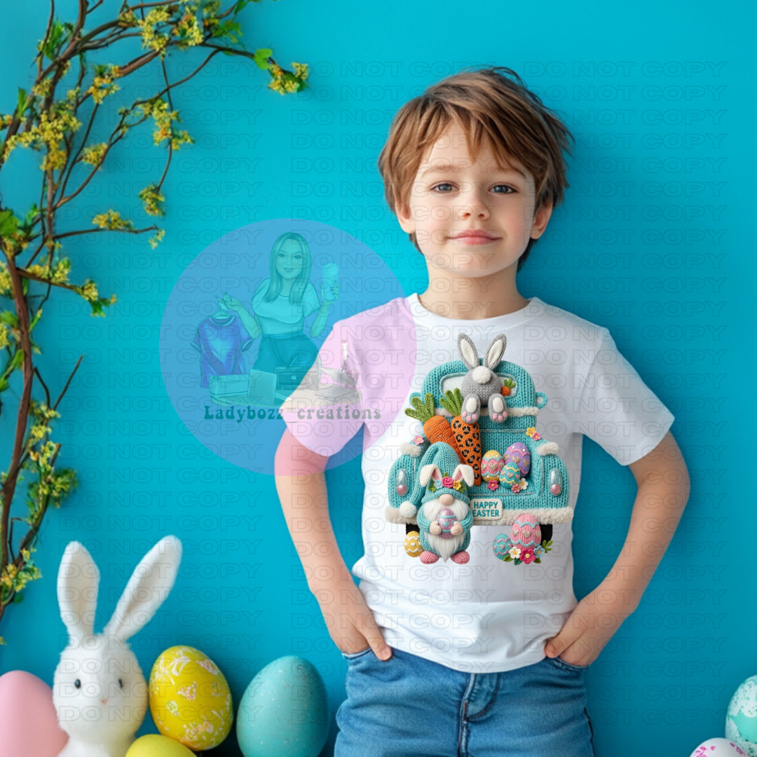 Happy Easter Bunny and Gnomes Faux Embroidery/kids/tshirts