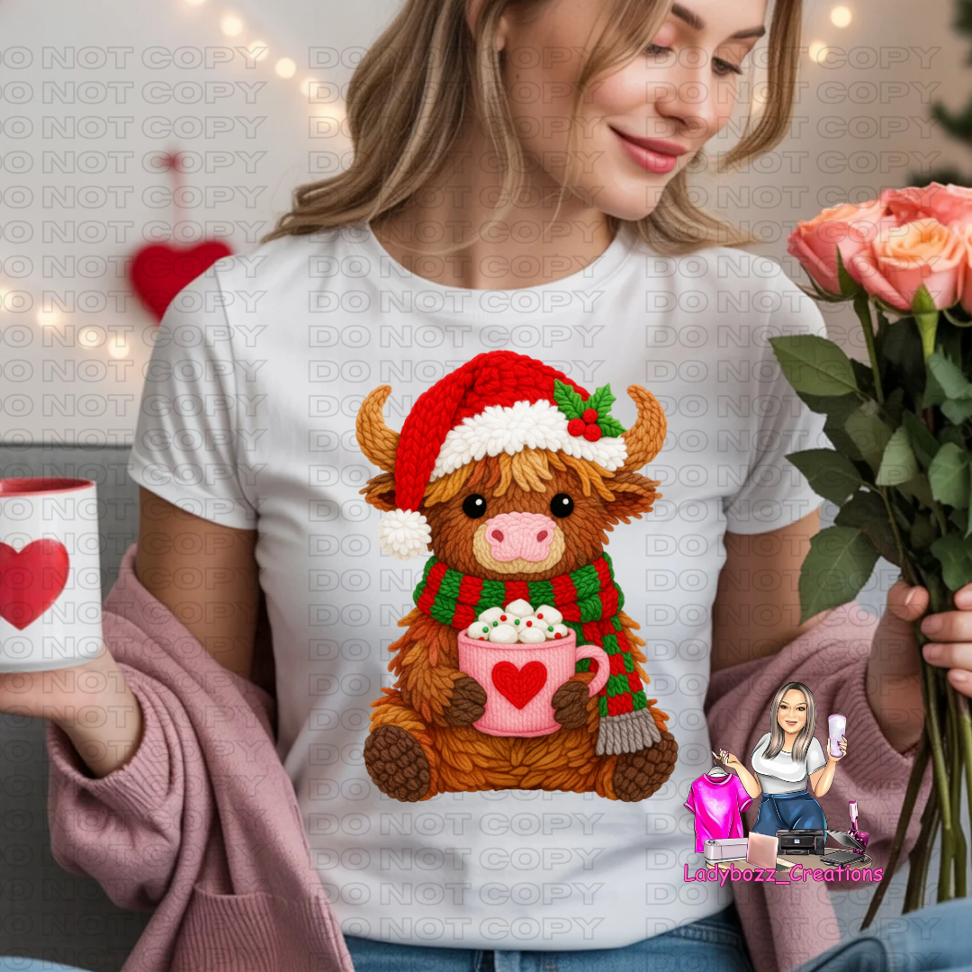 Highland Cow/Valentines/Faux Embroidery Tshirt/Several Options
