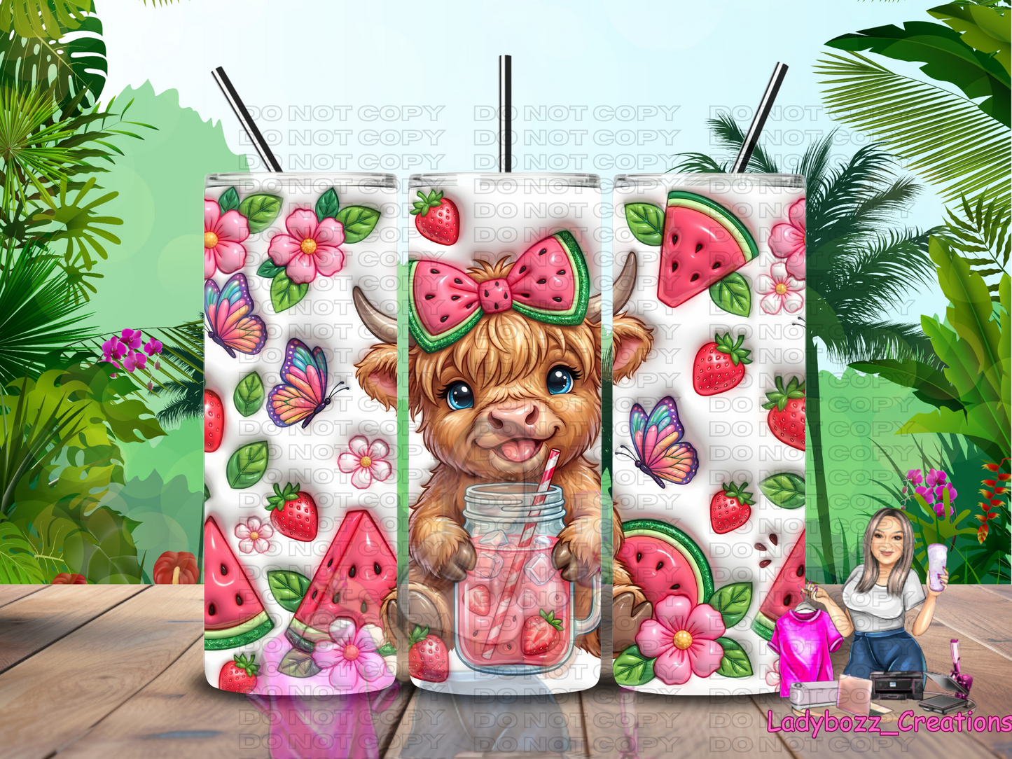 Highland Watermelon Cow Tumbler/ or sublimation print/
