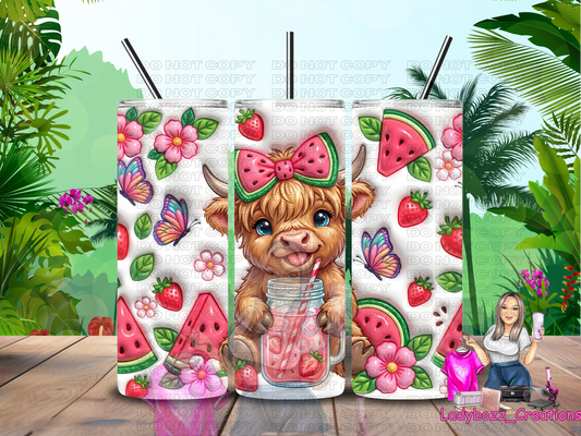 Highland Watermelon Cow Tumbler/ or sublimation print/