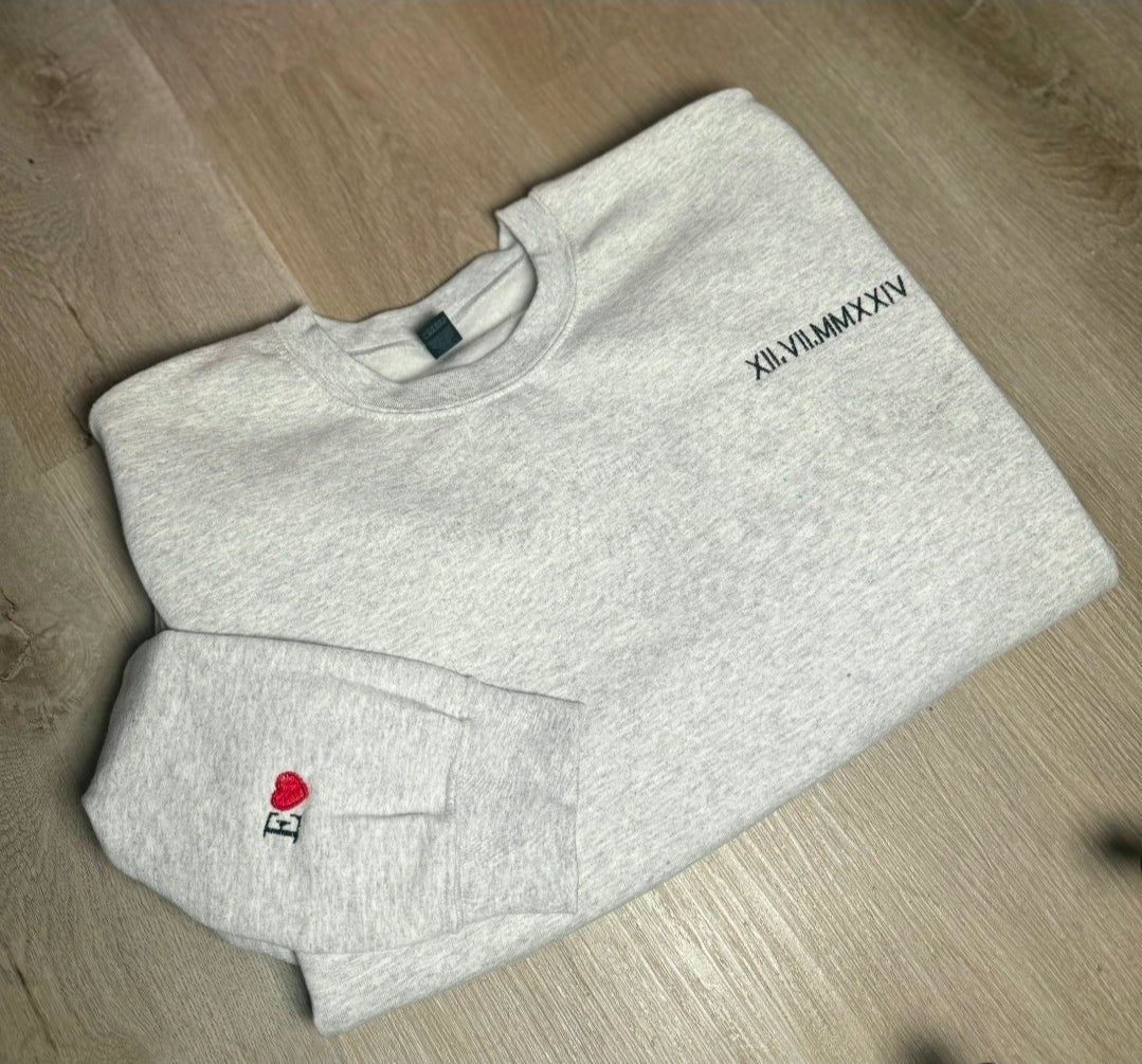 Roman Numeral Pocket Size/ with sleeve inital Crewneck/Custom Embroidery Sweaters