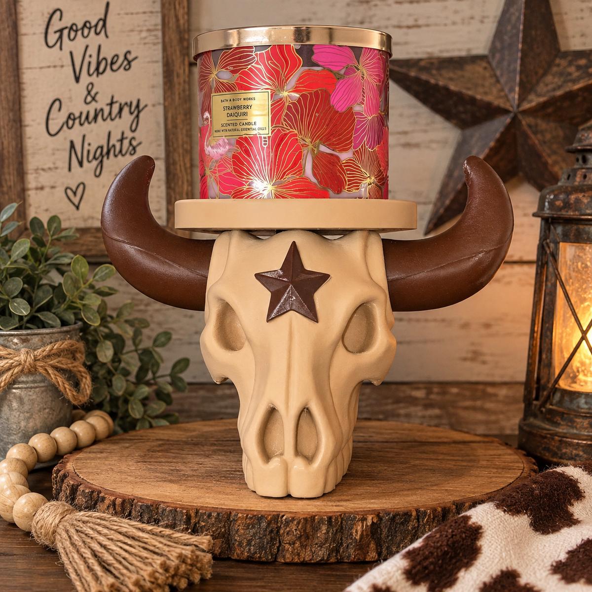 Western Bull Skull Candle Holder 3D Printed