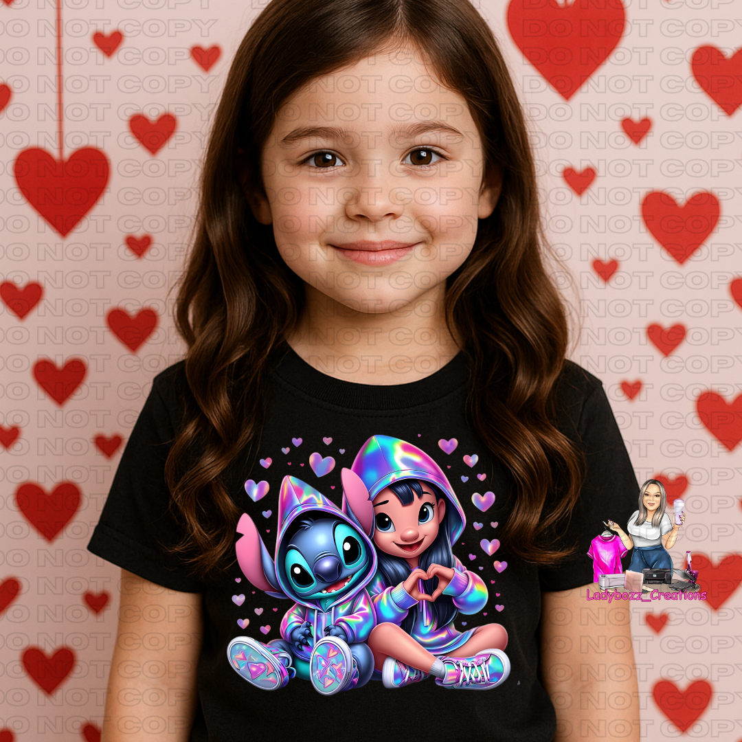 Lilo and Stich Holographic/Valentines/kids/tshirts