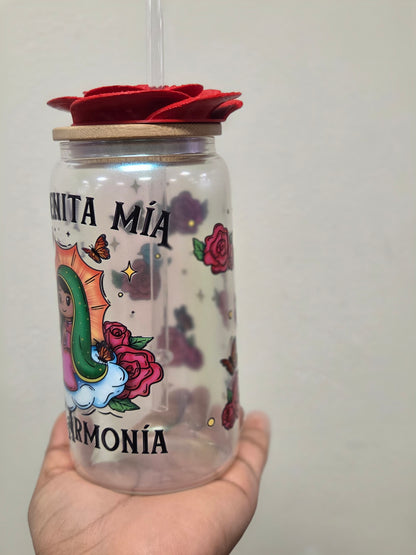 Virgencita/Mexican/Libbey Cup with Rose/3D Top