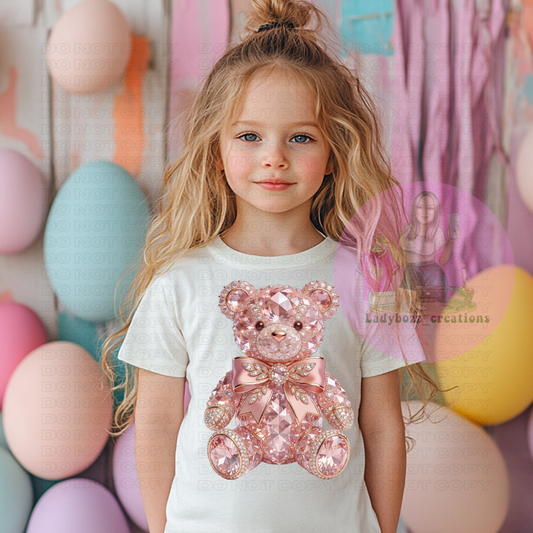 Teddy Bear Rhinestone Easter Faux/kids/tshirts