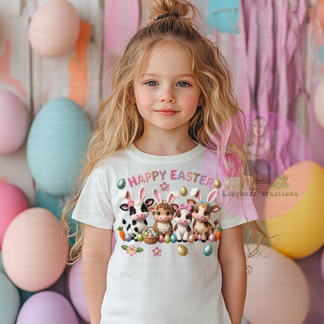 Easter Cows Faux Embroidery/kids/tshirts