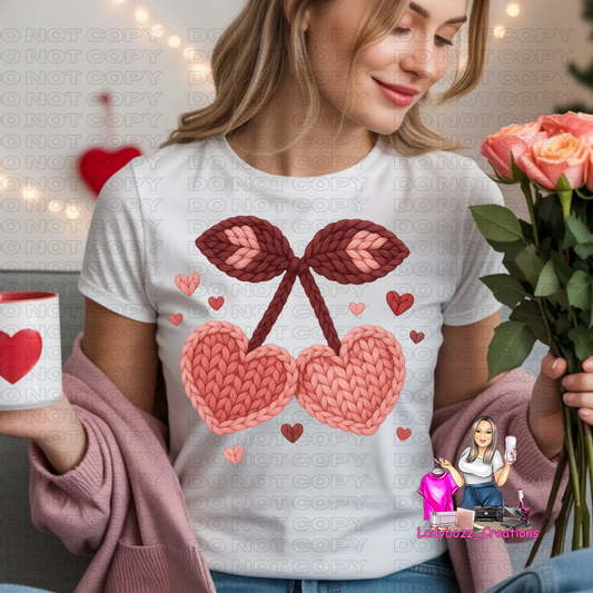Dice Cherry/Valentines/Faux Embroidery Tshirt/