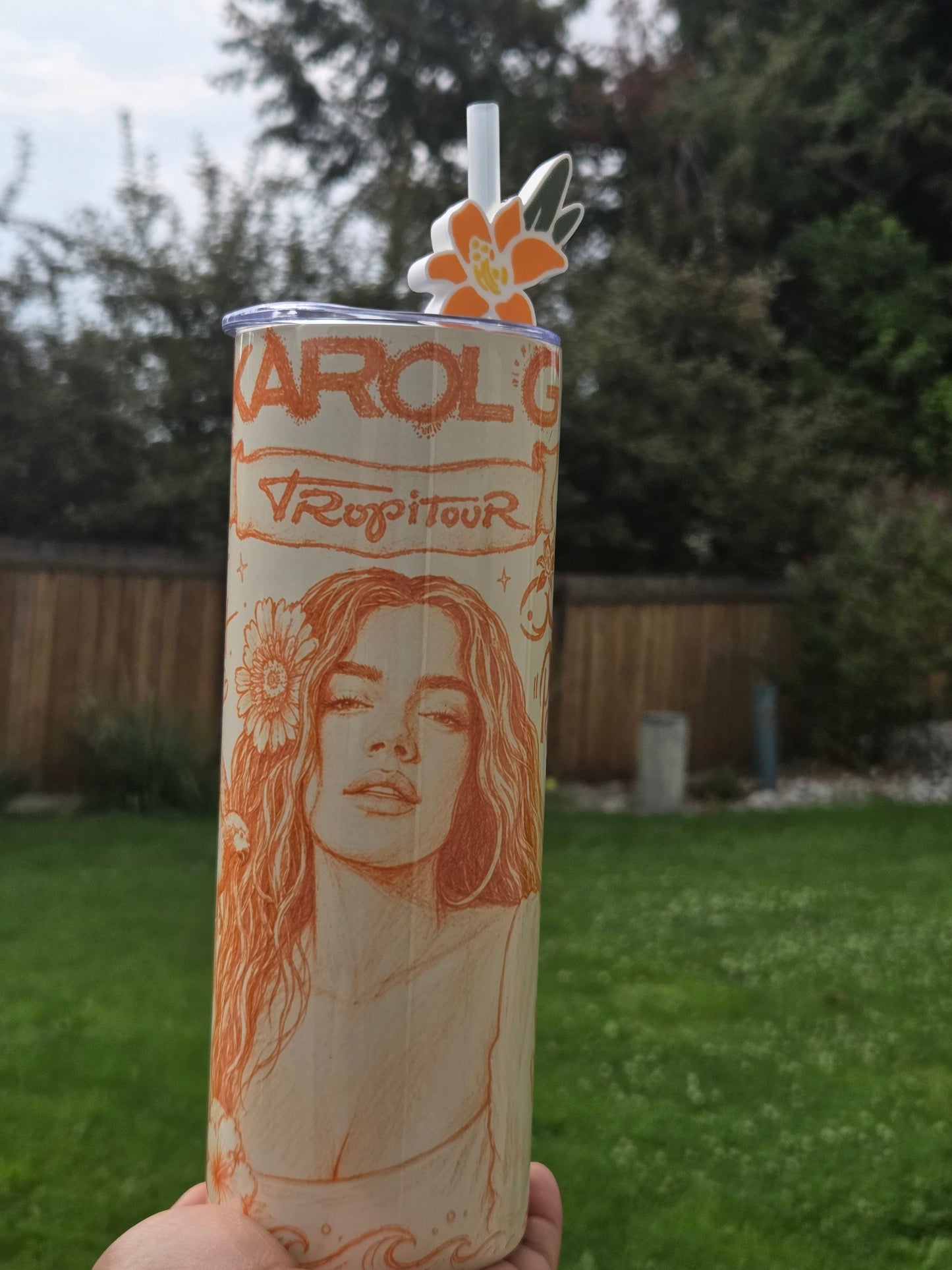 Karol G Tumbler with straw topper/ or sublimation print/