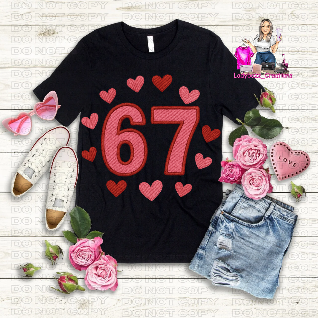 67/Valentines/Faux Embroidery Tshirt/Several Options