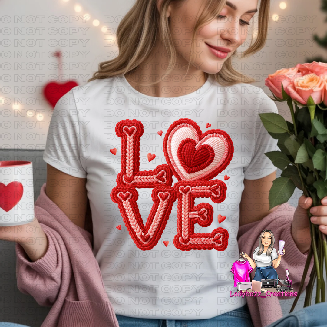 Love/Valentines/Faux Embroidery Tshirt/Several Options
