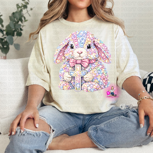 Bunny Rhinestone/Cross/Easter/Tshirt or print only