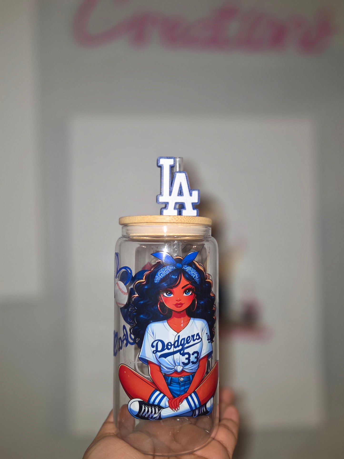 LA Girl/Libbey Cup with straw topper/Baseball