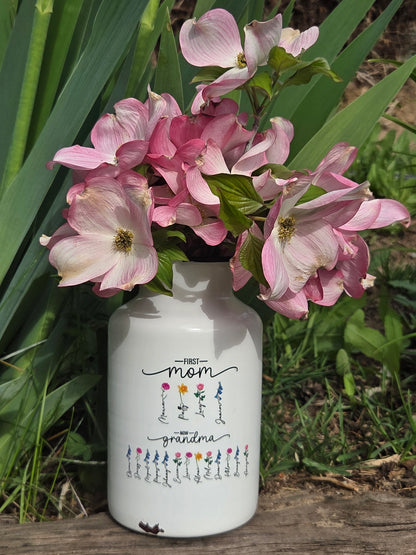 Custom “First Mom, Now Grandma” UV DTF Vase Decal – Personalized Mother’s Day Gift
