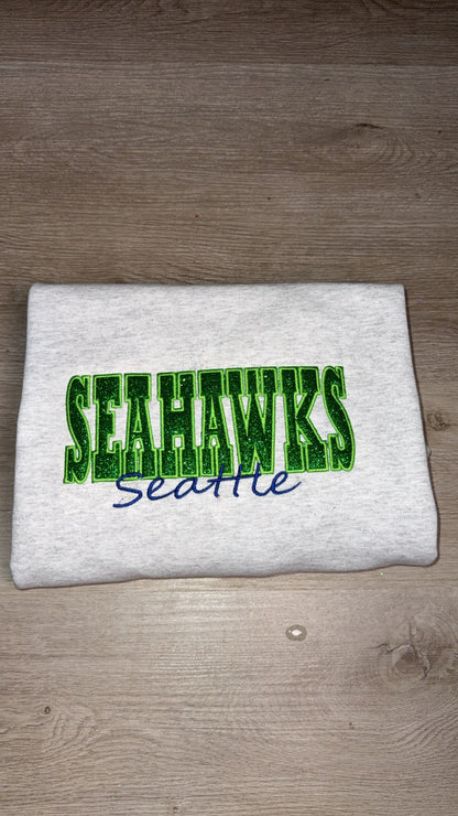 Seahawks Custom Embroidery Football Crewneck with Appliqué | Personalized Sports Sweatshirt