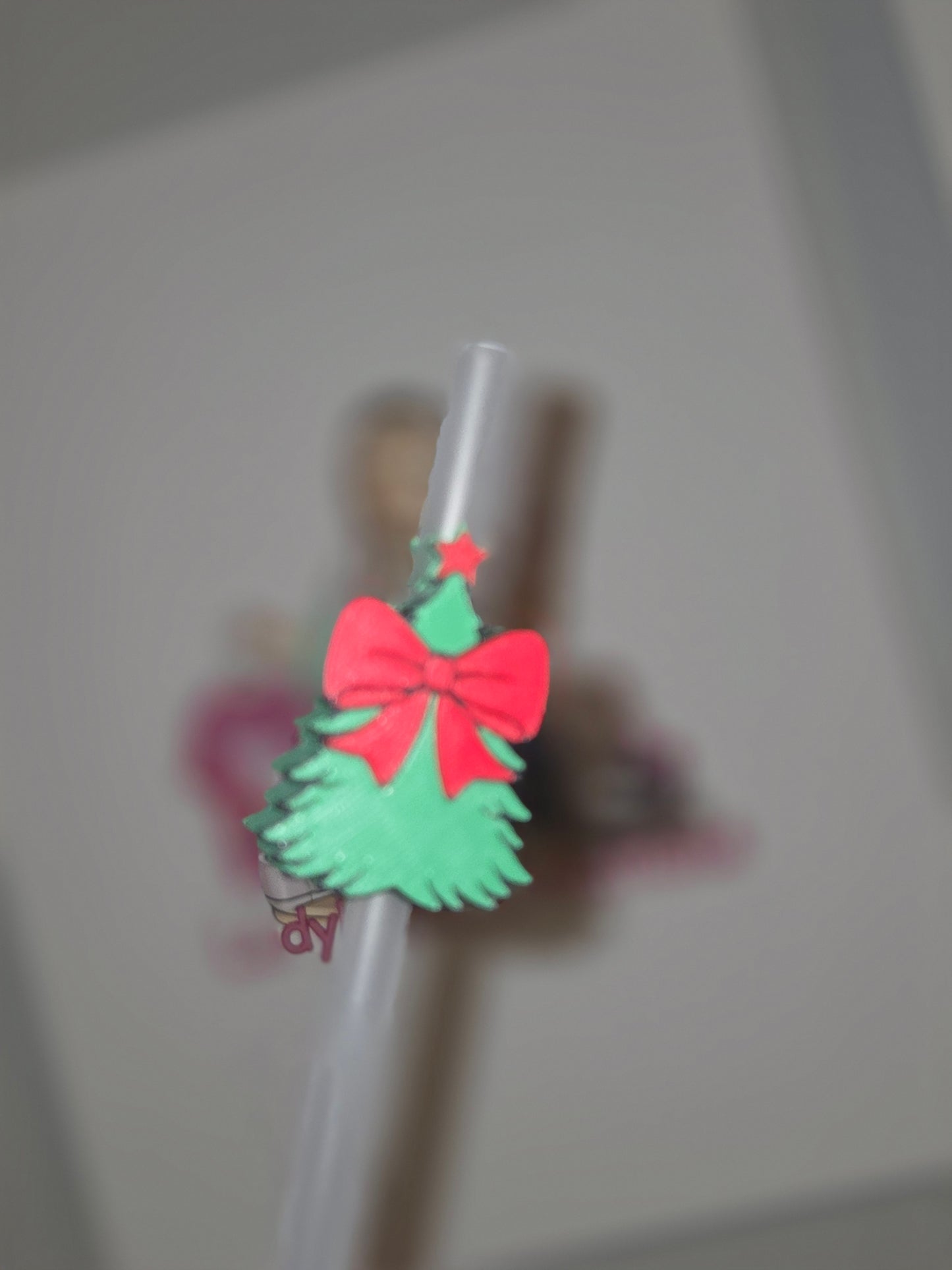 Green Tree with Bow/Christmas/STRAW TOPPER ONLY
