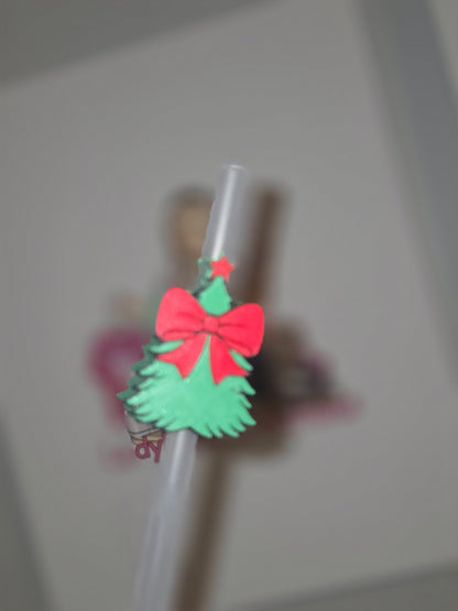 Green Tree with Bow/Christmas/STRAW TOPPER ONLY
