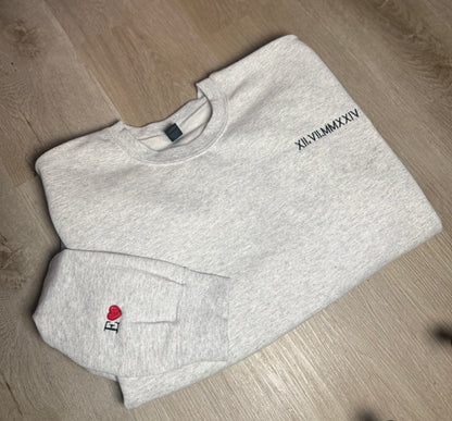 Roman Numeral Pocket Size/ with sleeve inital Crewneck/Custom Embroidery Sweaters