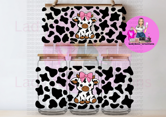 Cow print with pink bow/2 Wraps Only or Libbey Cup