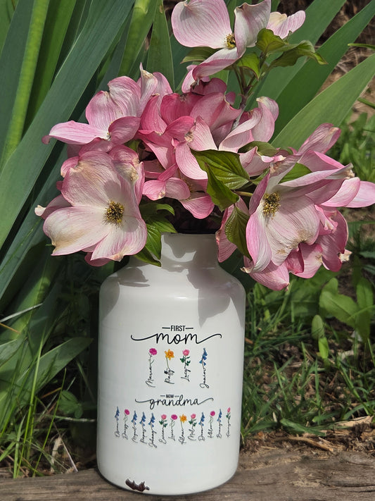 Custom “First Mom, Now Grandma” UV DTF Vase Decal – Personalized Mother’s Day Gift