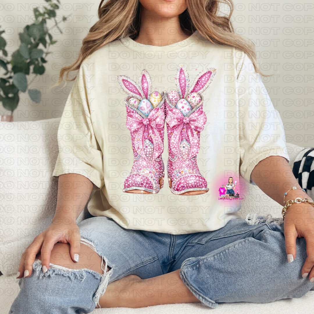 Pink Rhinestone Boot/Bunnies/Easter/Tshirt or print only