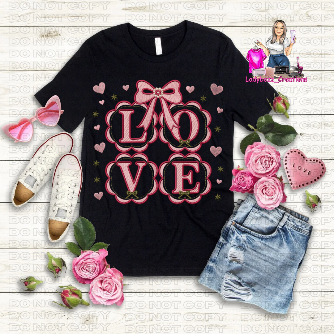 Love/Valentines/Faux Embroidery Tshirt/Several Options