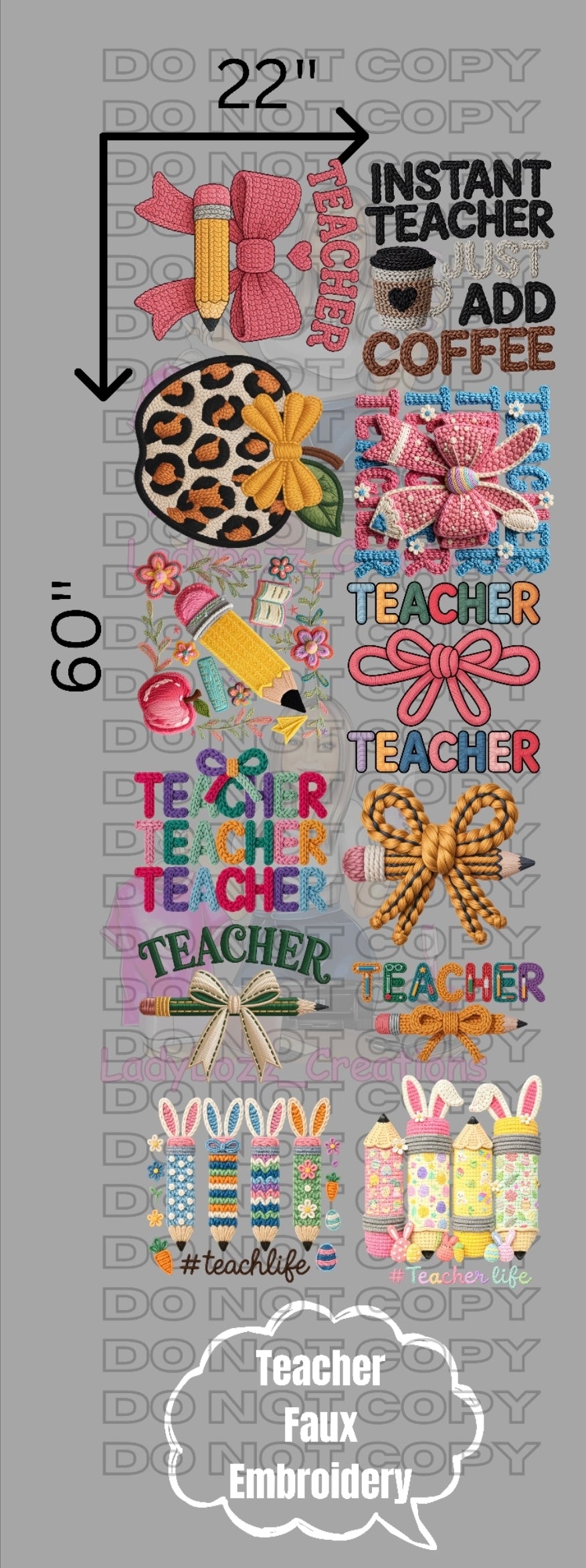 Teacher Faux Embroidery/DTF Gangsheet/Premade D18