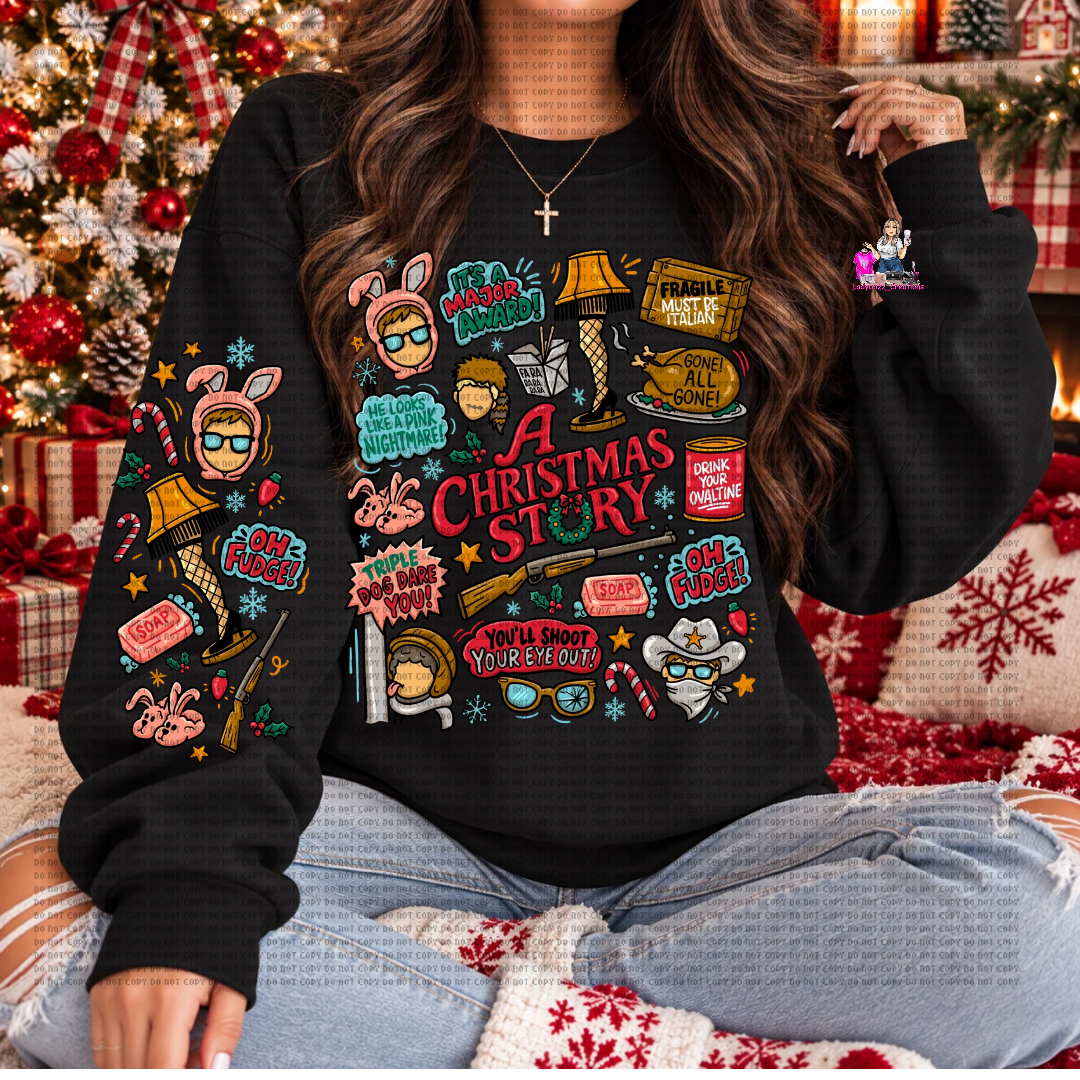 Christmas Story Movie Crewneck/Front and Sleeve Design/Christmas