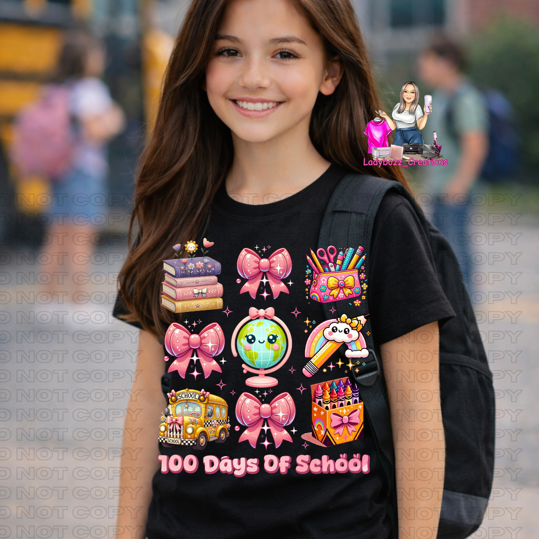100 DaysPink/coquette/School/kids/tshirts