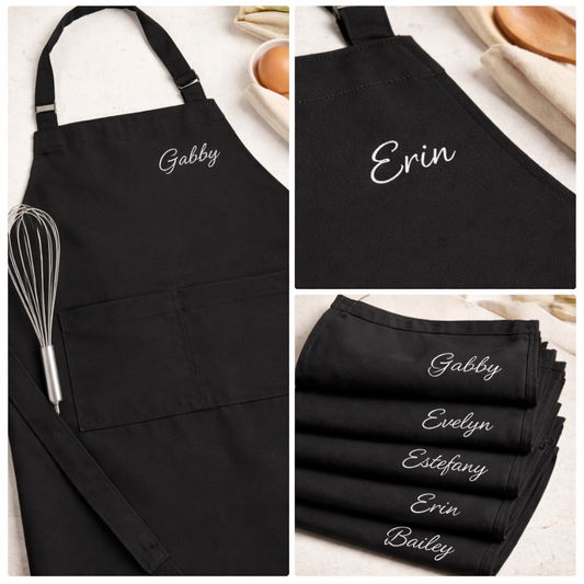 Personalize your own apron with a clean, professional embroidered name/embroidery