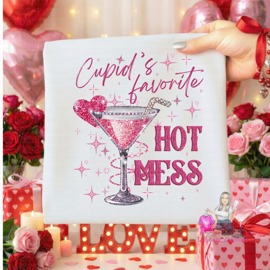 Cupids Favorite/Hot Mess/Faux Embroidery/Tshirt/Valentines